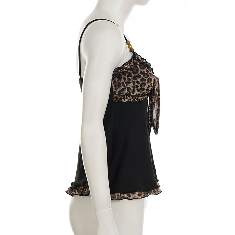 SUCHCUTE Y2k Leopard Print A-line Tank Top Streetwear 90s Sexy