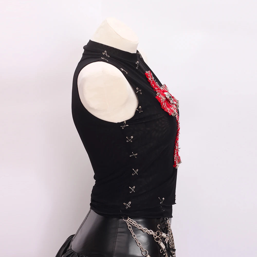 Women's Y2K Goth Cross Crop Top Boho Emo Grunge Punk Rock Teens Tank