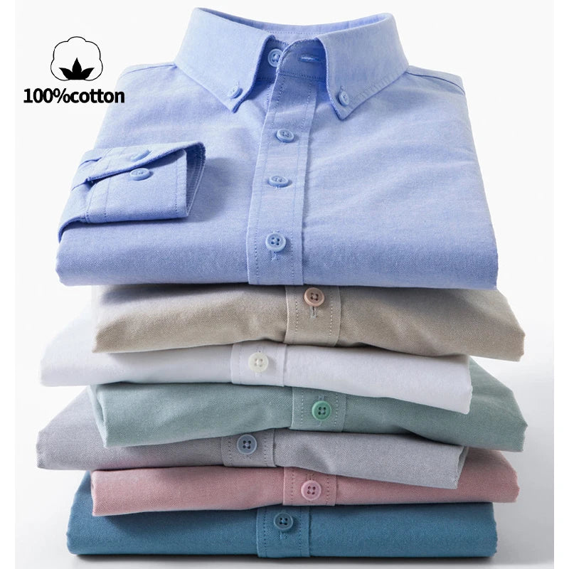 Men's 100% Cotton Oxford Shirt - Breathable Sweat-Wicking Button Down