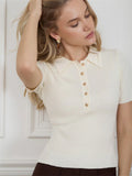 Tossy Knit Sweater Pullover For Women Lapel Ribbed Short Sleeve