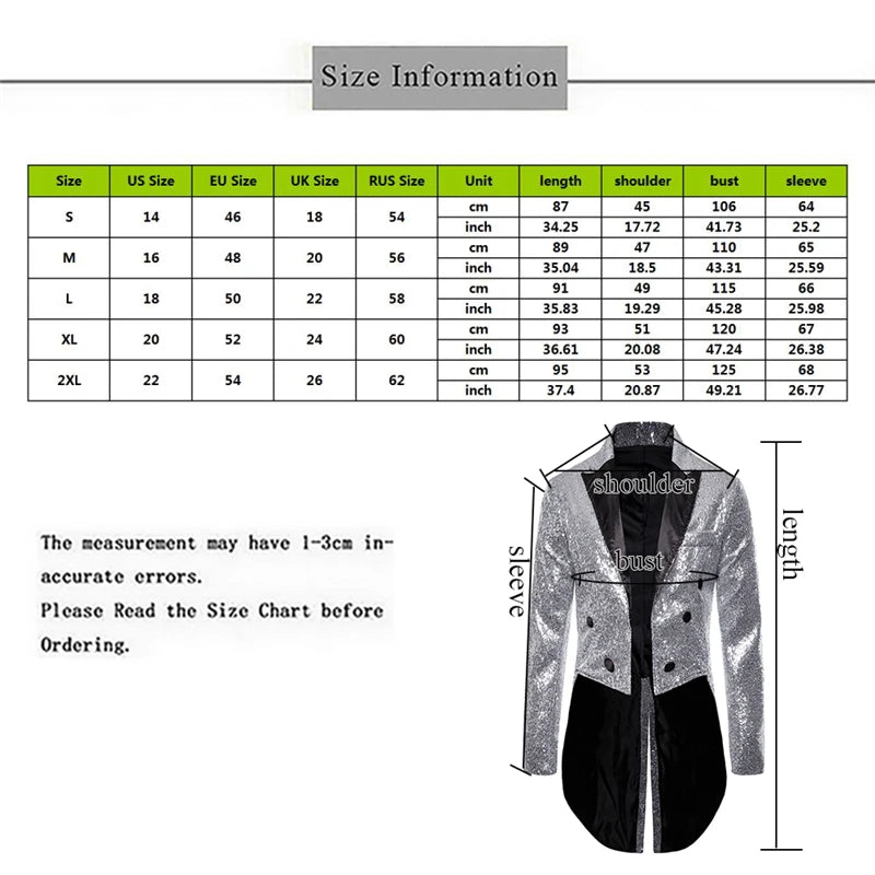 Men Shiny Sequin Glitter Embellished Blazer Jacket Men Nightclub Prom