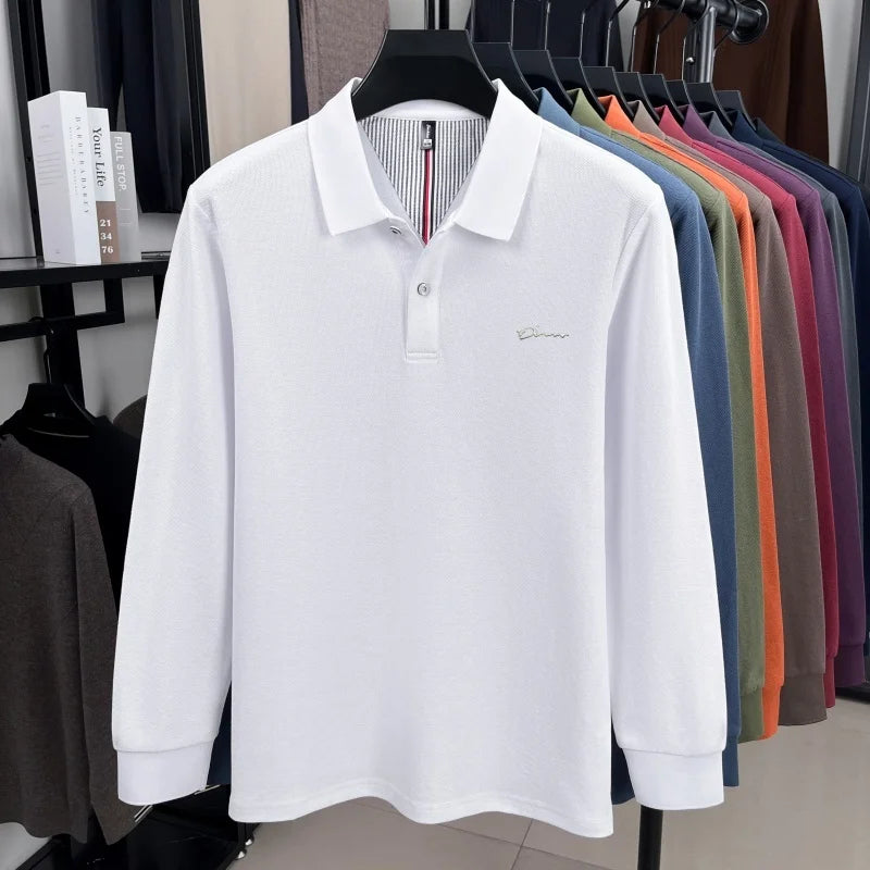 100% pure cotton high-end brand men's long sleeve polo shirt autumn