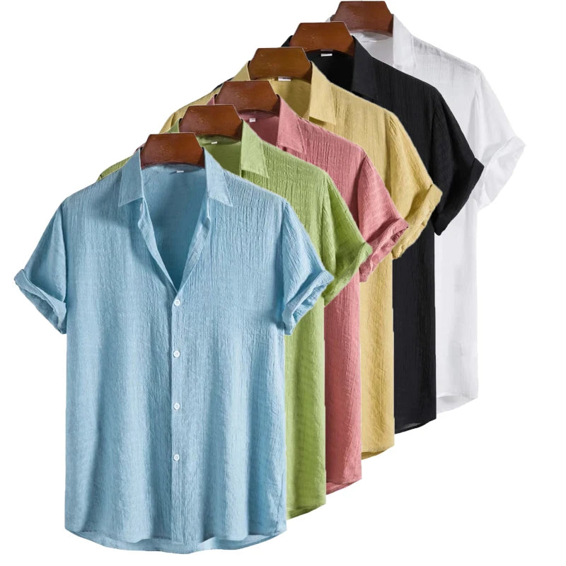 100% Cotton Linen Shirt Men Summer Short Sleeve Male T-shirts