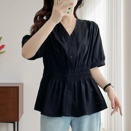 200 Pounds Plus Size Elastic Waist Summer Shirt And Blouse Short