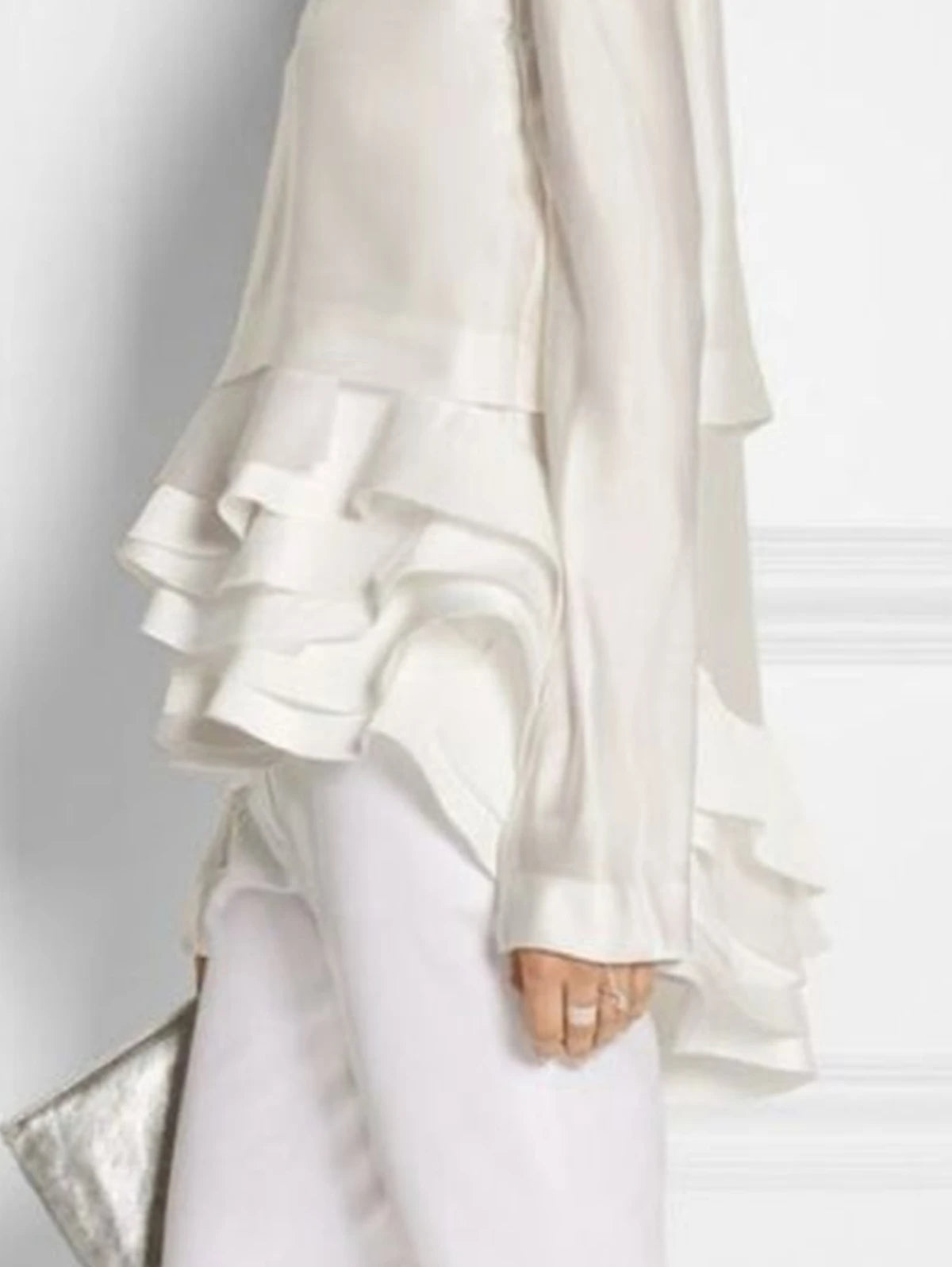 Women Plus Size Shirt Ruffle Elegant Solid Flare Sleeve Ruffle Layered