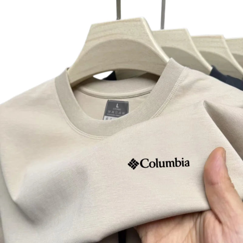 Summer solid color men's simple and luxurious embroidered round neck