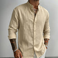 Men's Casual Shirt Henley Neck Cotton Linen Solid Color Button Down