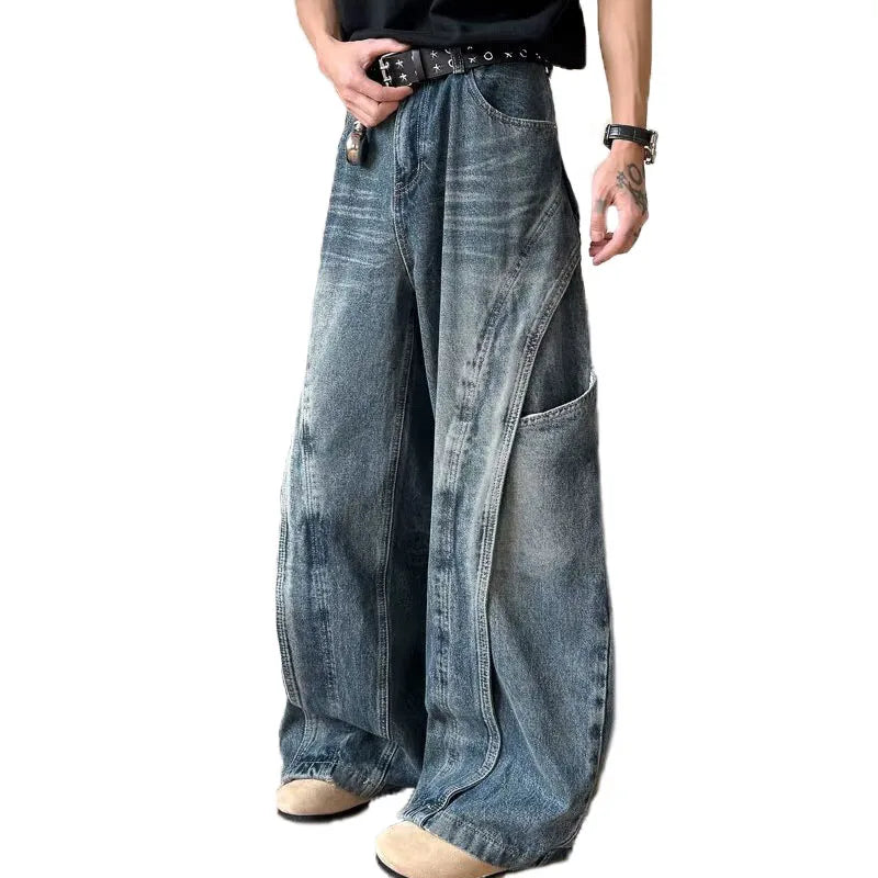 Korean Retro Jeans Men'S Curved Knife Pants Design Sense Vintage