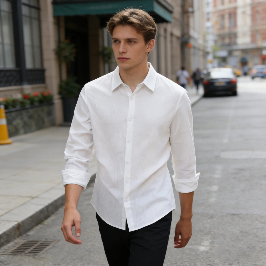 Men's Cotton Linen Shirt Casual Fashion Male Clothing High Quality