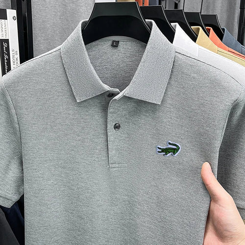 100% Cotton High-End Men New Short-Sleeved Polo Shirt Lapel Button