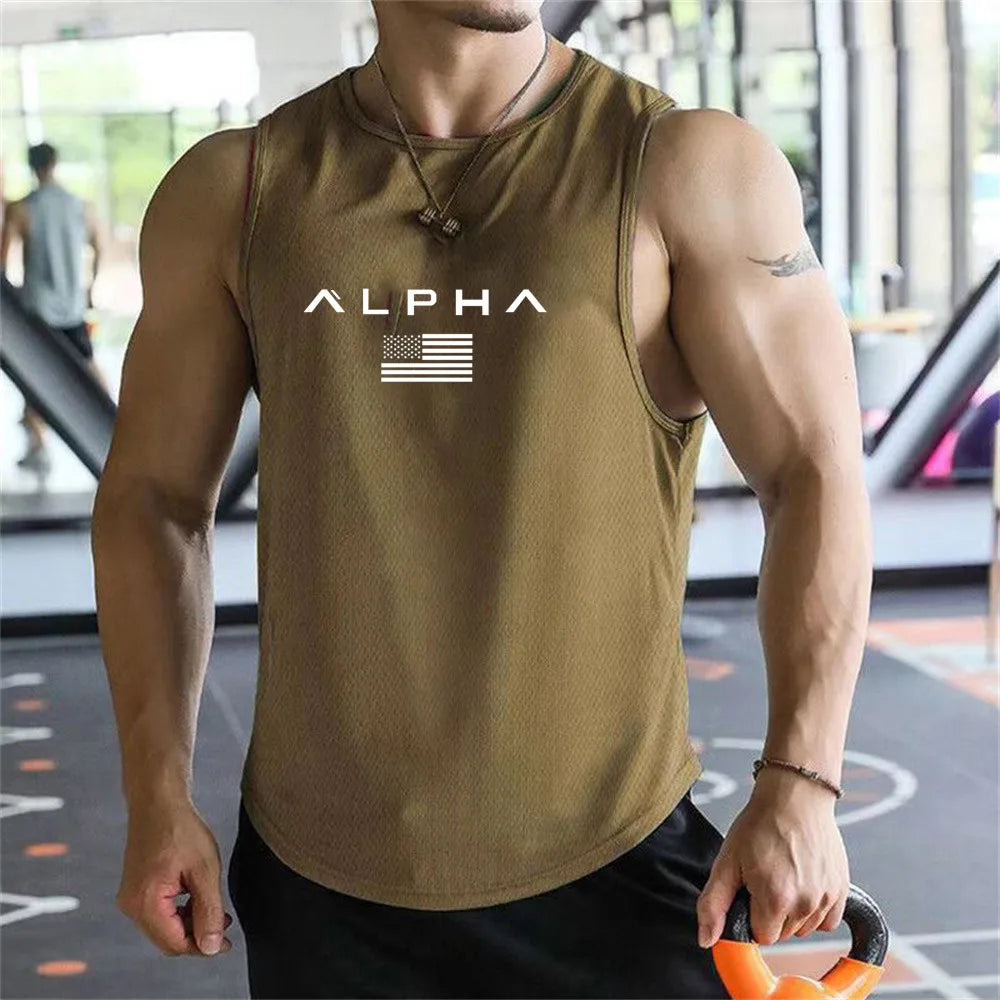 Cross-border European Size Alpha Men's Printed Round-neck Fitness