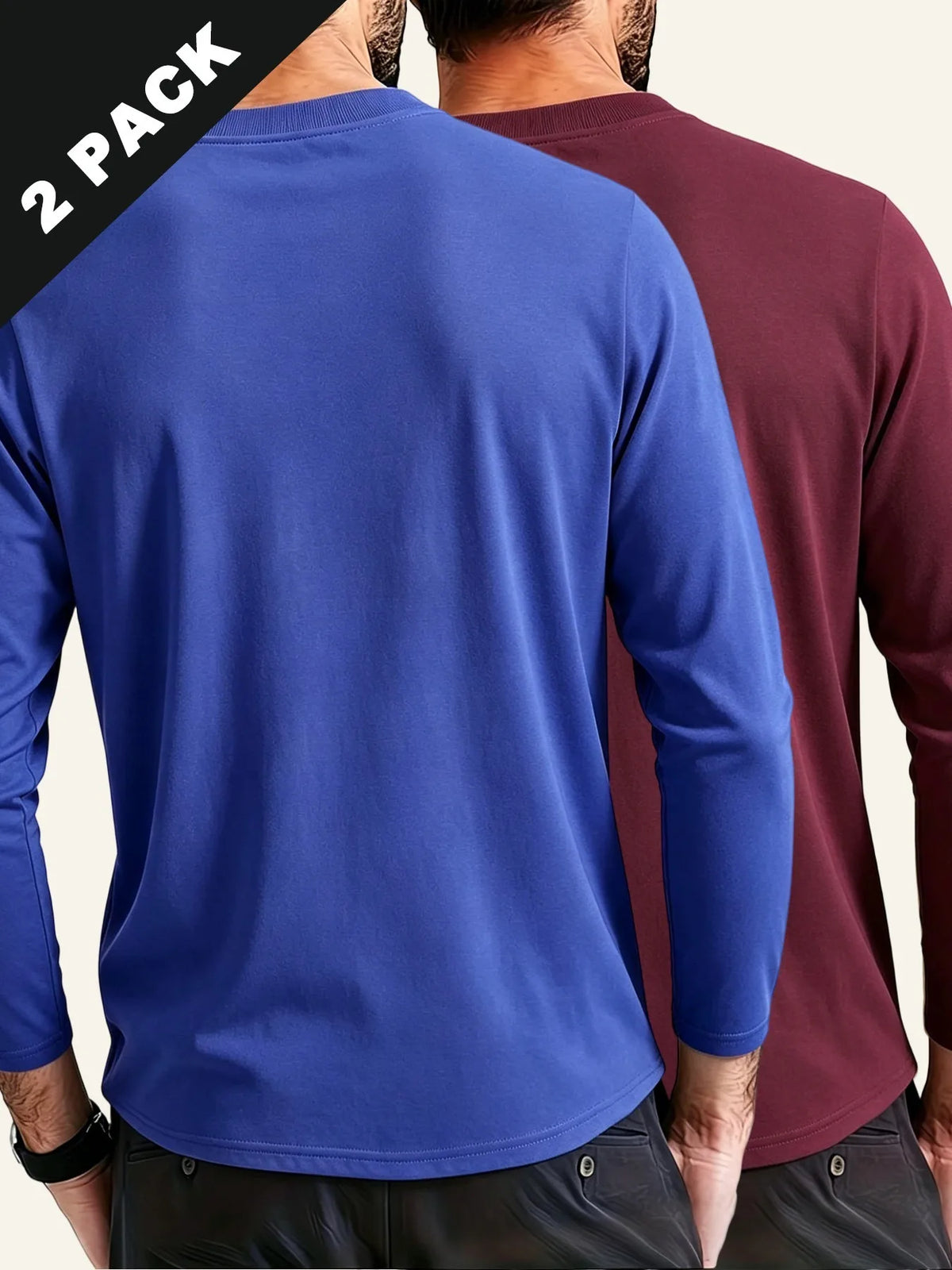 All Season Basic Long Sleeve T Shirts 2 Pack For Men Solid Tone