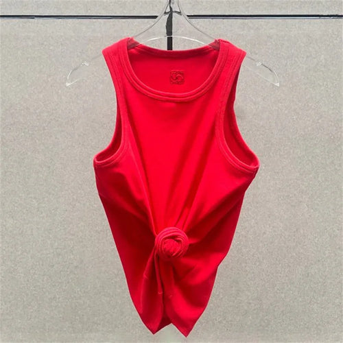 Women t-shirts New twisted flower knotted sleeveless top for summer