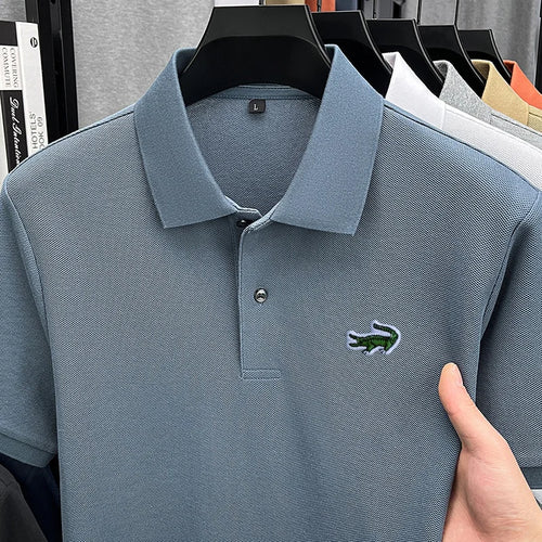 100% Cotton High-End Men New Short-Sleeved Polo Shirt Lapel Button