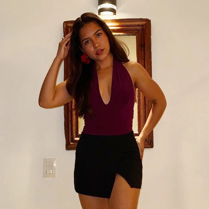 HXAO Halter Top Women Off Shoulder Deep V-Neck Crop Top y2k Sexy