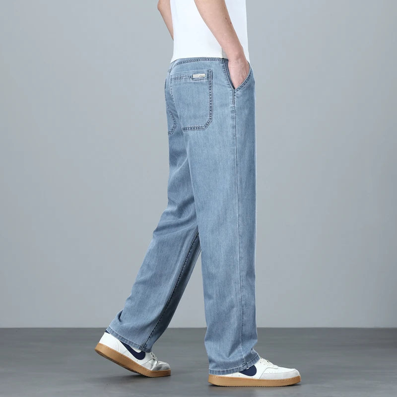 High Quality Spring Summer Lyocell Men's Jeans Loose Straight Wide Leg