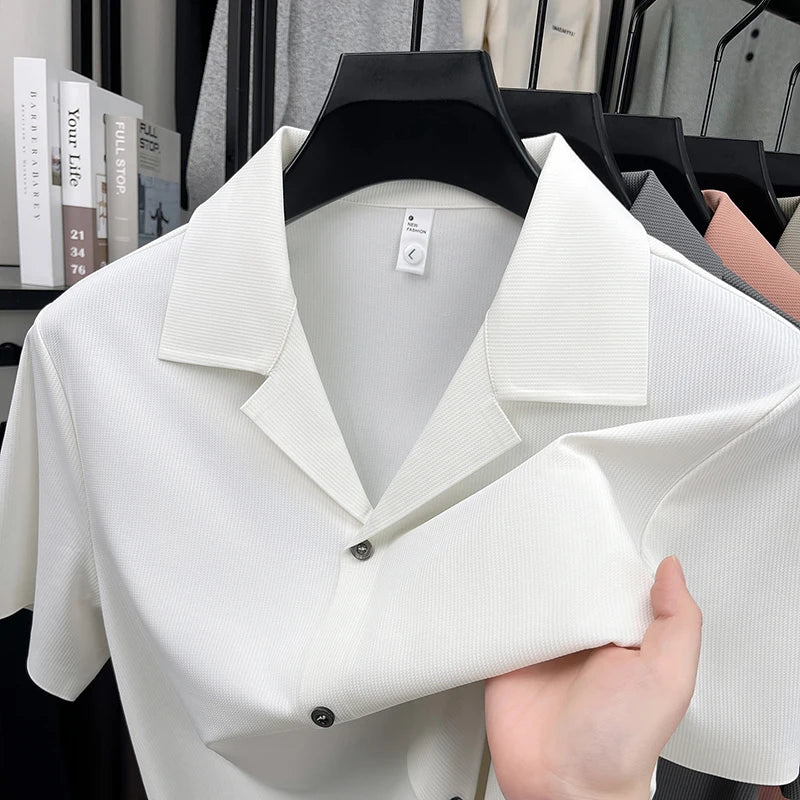 High quality ice silk short sleeve shirt men fashion luxury summer