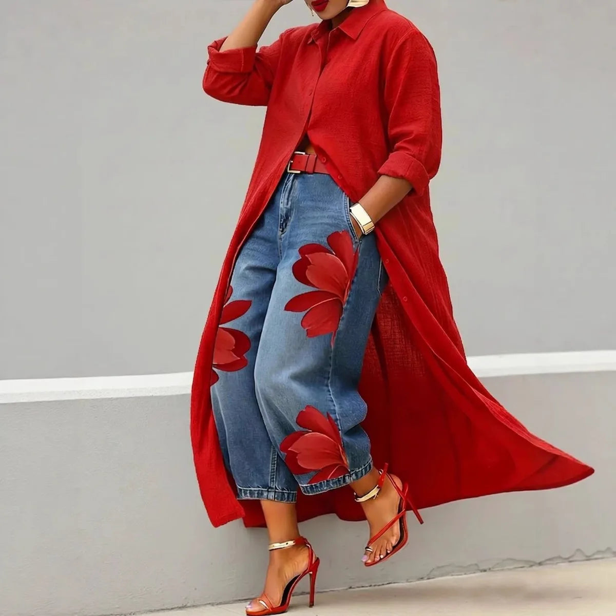 Casual Plus Size Shirt for Women's Longline Button Down Shirt Long
