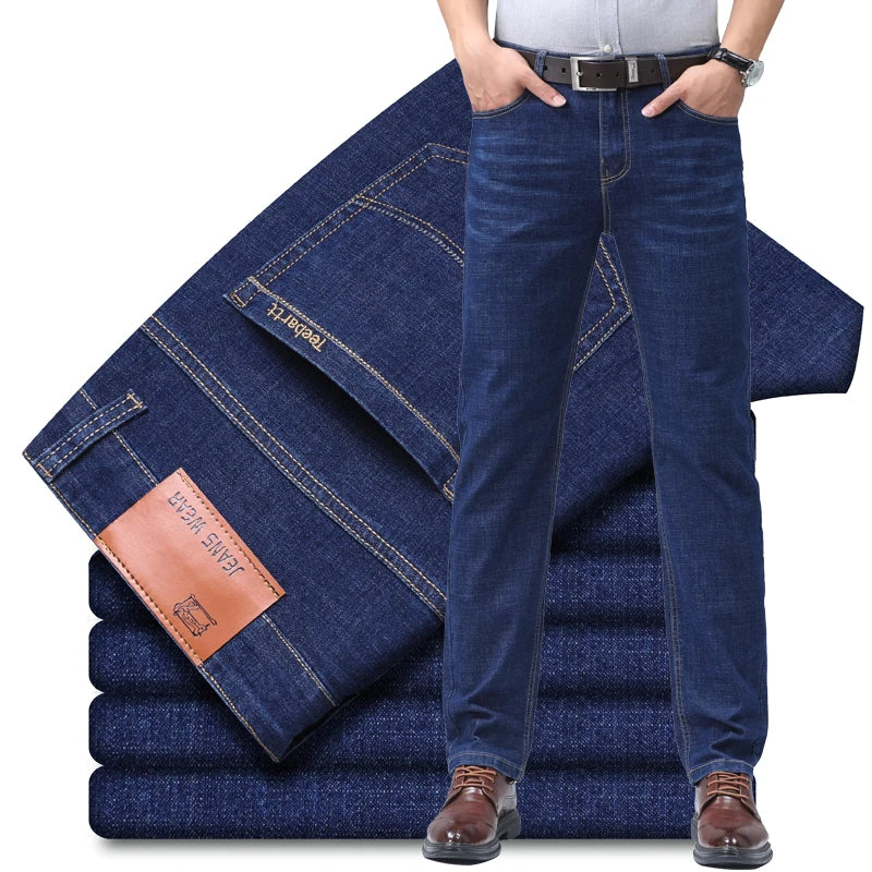Men Fashion Straight Jeans Men Stretch Slim Fit Workwear Pants