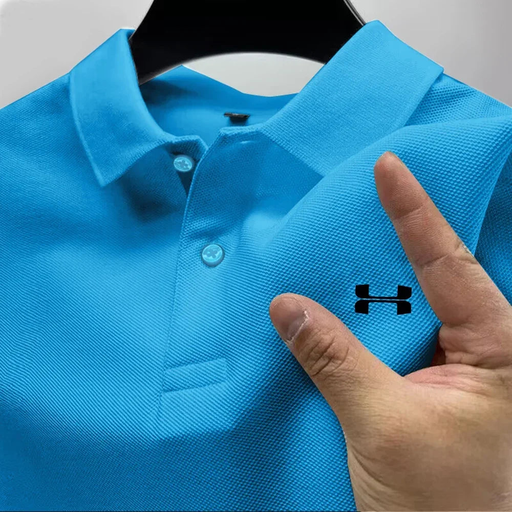 Men's Summer High-End Printed Golf Polo Shirt with Collar, Solid