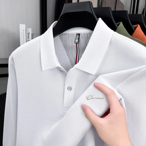 100% pure cotton high-end brand men's long sleeve polo shirt autumn