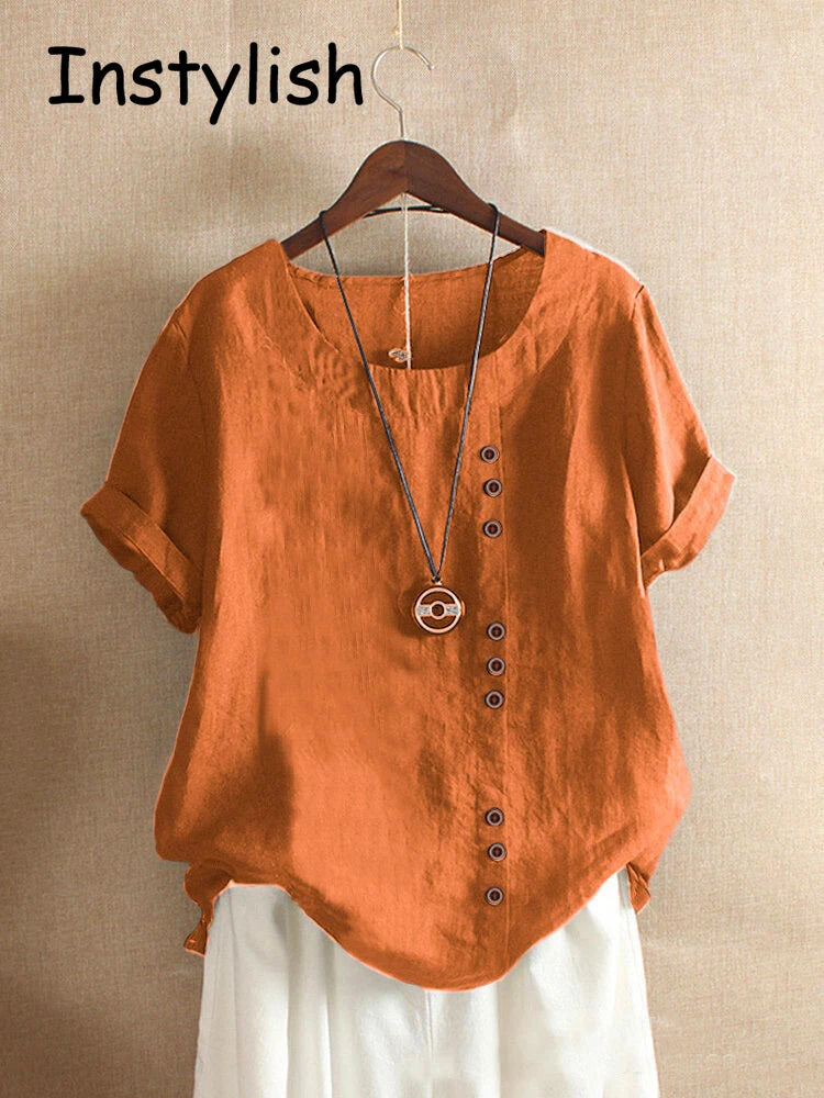 Vintage Harajuku Button T Shirt Casual Summer Short Sleeve Cotton