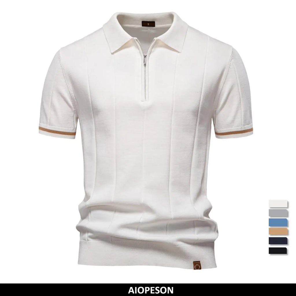 AIOPESON Men's Solid Color Sport Zipper Polo Shirt Athletic Social