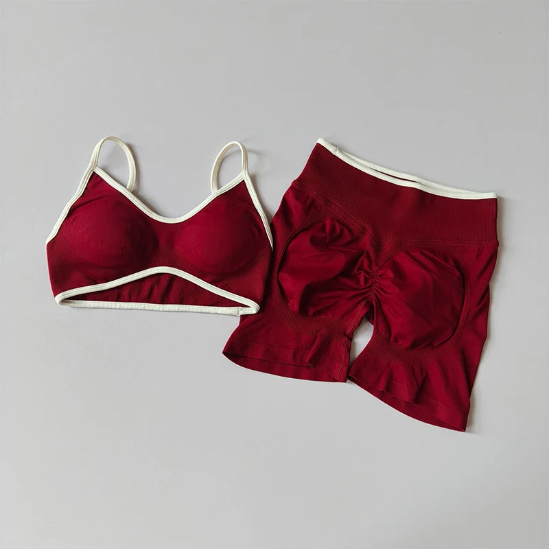 Yoga Suit Seamless Crop Top Tight Sports Bras and High Waist Shorts