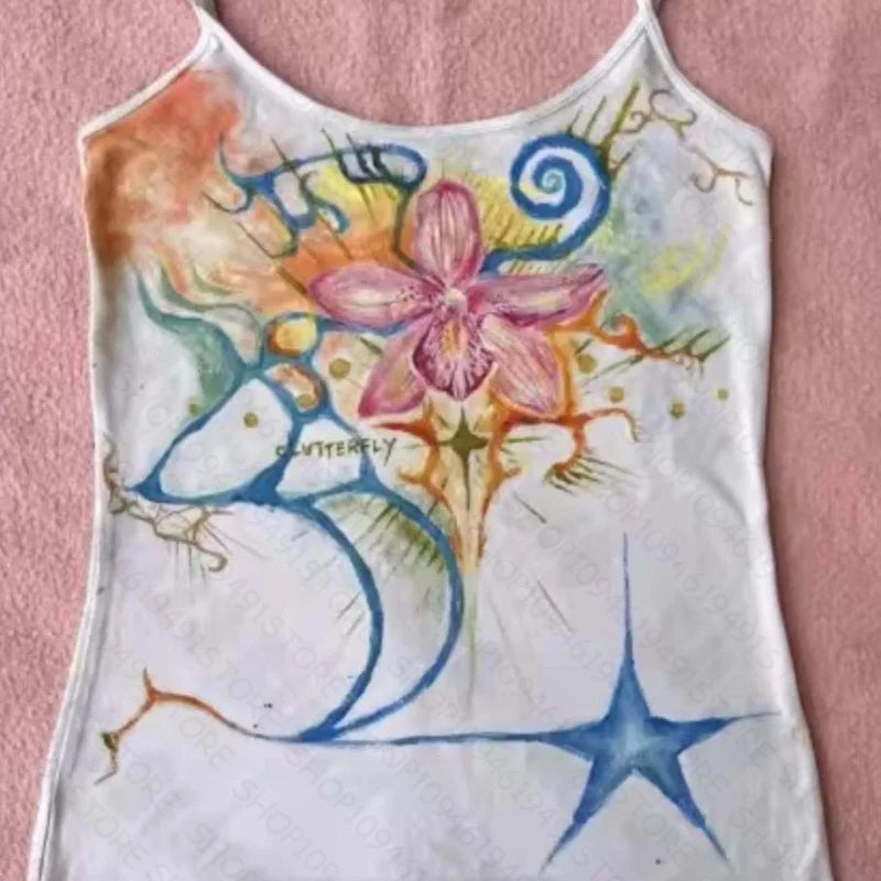 2000s Y2k Style Print Tank Top Sleeveless Women Punk Crop Vintage