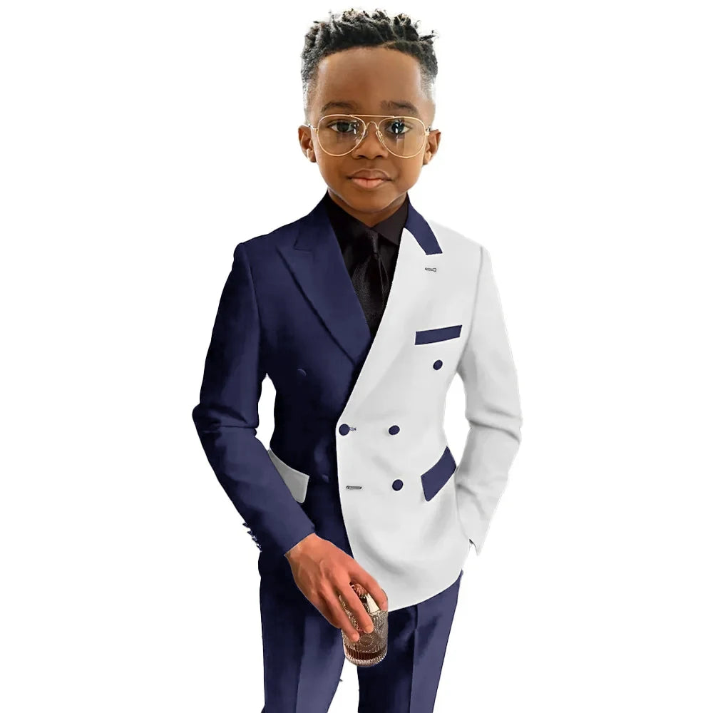 White and Royal Blue Boys Suit 2 Pieces Set Fashion Party Wedding