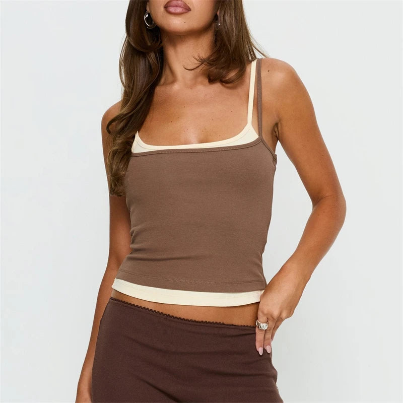 Women's Slim Fit Camisoles Spaghetti Strap Stylish Double Layer Cotton