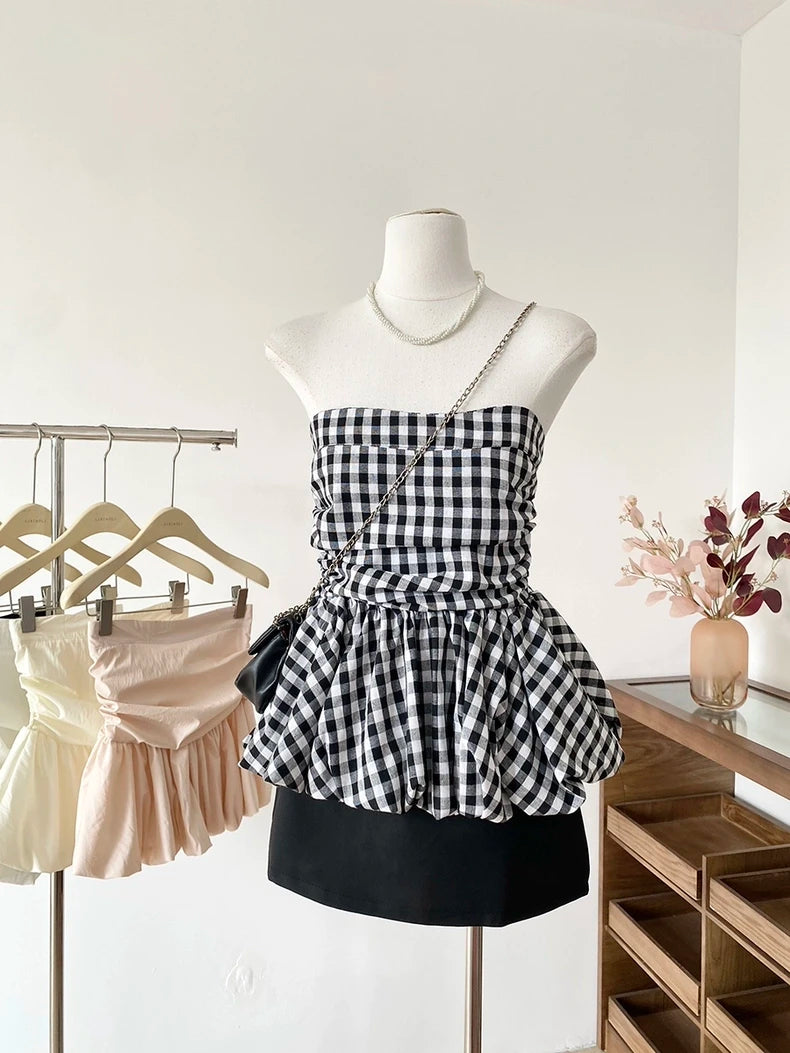 Ruffle Peplum Tube Cami Top: Waist-Cinching Sleeveless Crop Top Korean