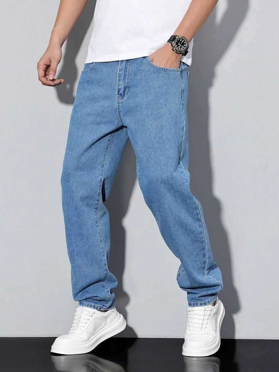 Men's straight-leg skinny jeans, straight and simple design, suitable