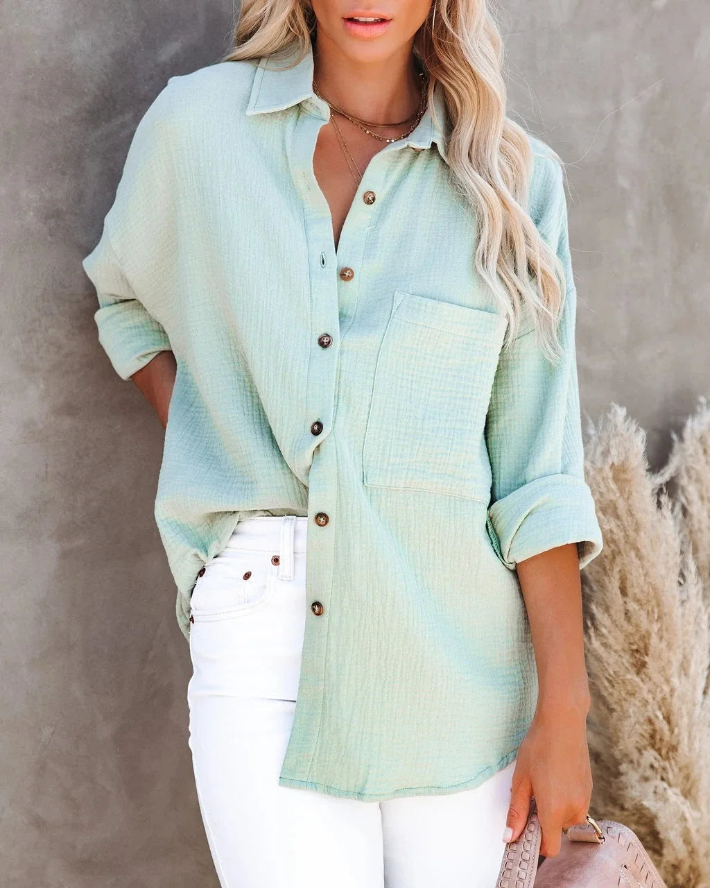Women's Oversize Shirt Pocket Elegant Beautiful Blouse Women Casual