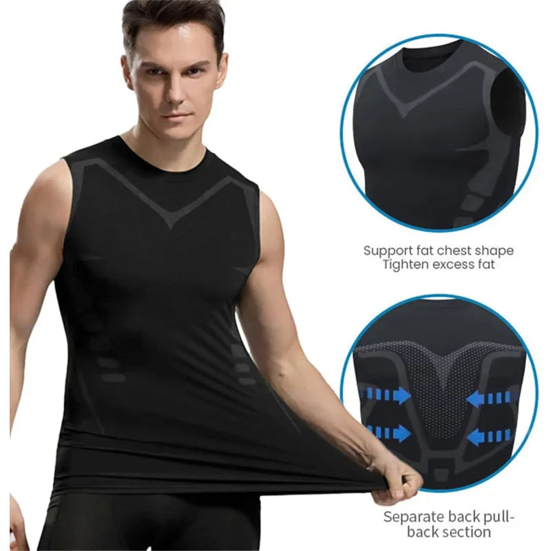 Men's Slimming Vest Ionic Compression Shirt Ice-Silk Cooling Body