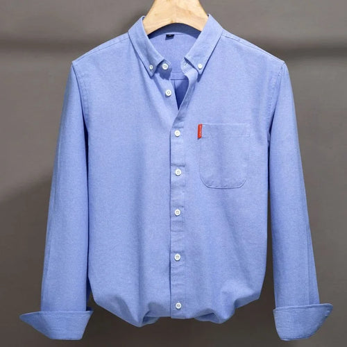 100% Cotton Oxford Shirt For Men Long Sleeve Solid Casual Business