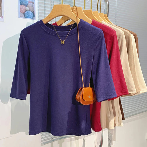 AOSSVIAO 2026 Summer 100% Cotton Women's T-shirt Bottoming Basic Crew