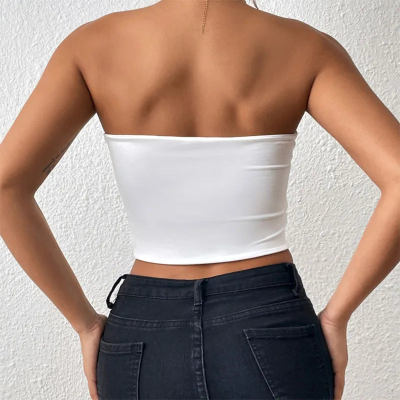 Women Seamless Ice Silk Crop Tops Sexy Gathering Strapless Non-Slip