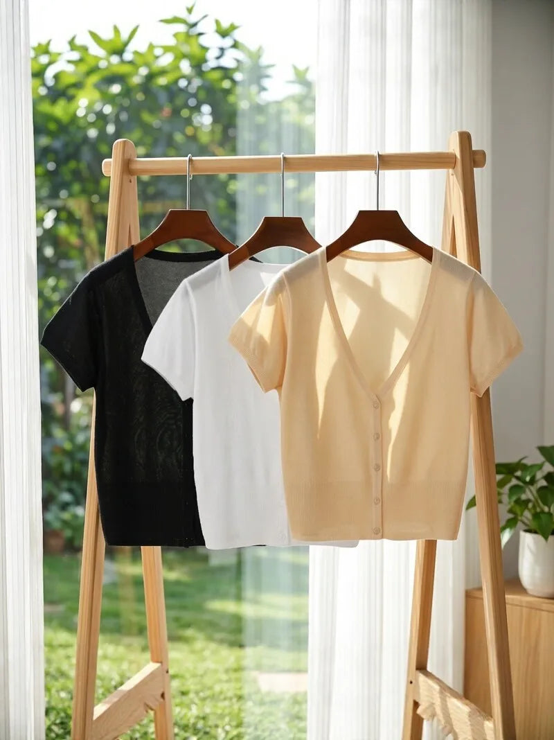 Outerwear Jerseys Summer Cardigan Women Cropped Blouses Korean Fashion