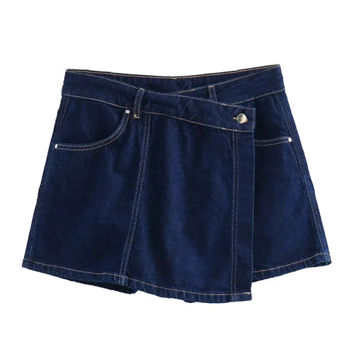 TRAF Blue Denim Shirt Woman Short Sleeve Cropped Shirt Women Summer