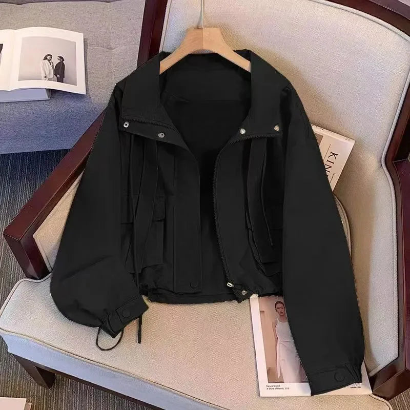 2025 New Spring Autumn Coat Women Cropped Hooded Jacket Casual Thin
