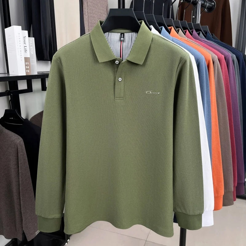 100% pure cotton high-end brand men's long sleeve polo shirt autumn