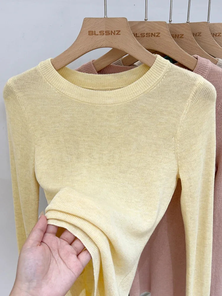 Spring  Basic O-Neck Slim T-Shirt Women Solid Multi Color All-Match