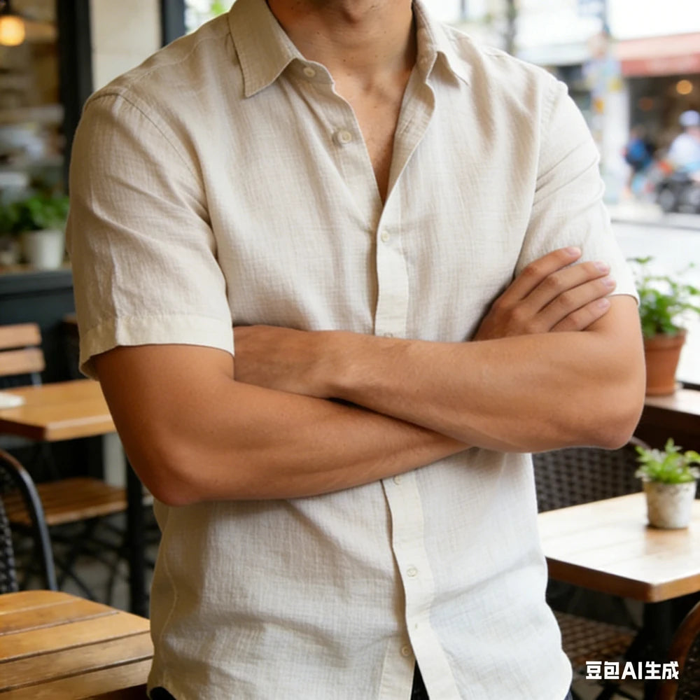Men Summer Cool Short-Sleeved Shirt Simple Retro Striped 3D Printed