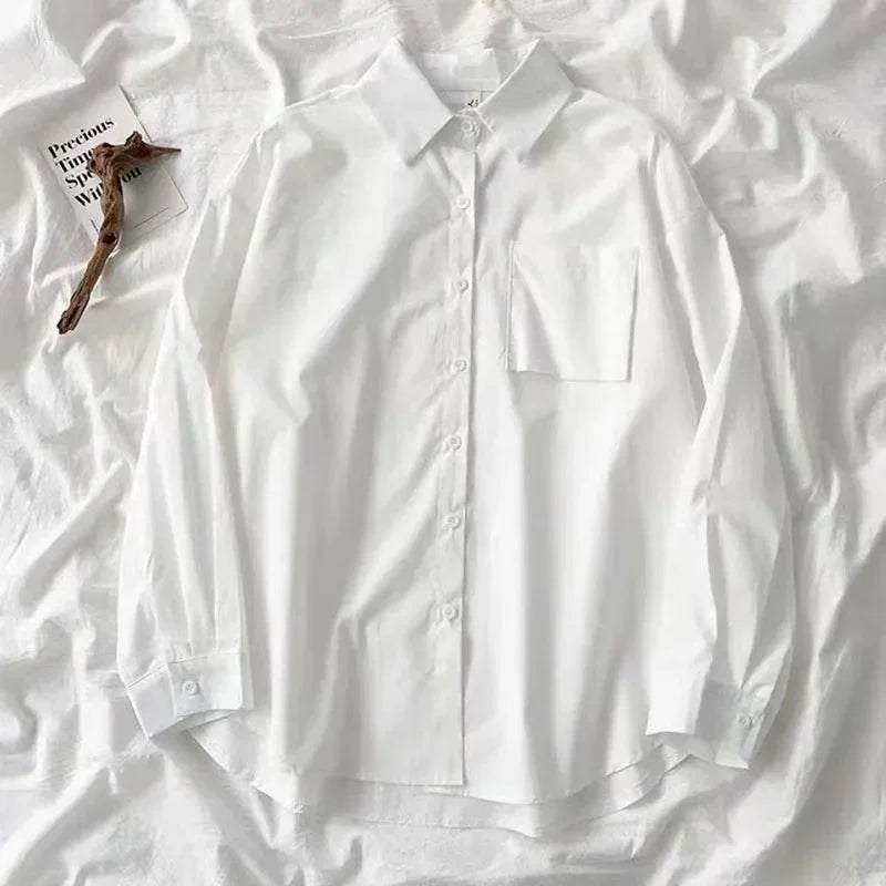Japanese Style Loose Long Sleeve White Shirts Women Preppy Style