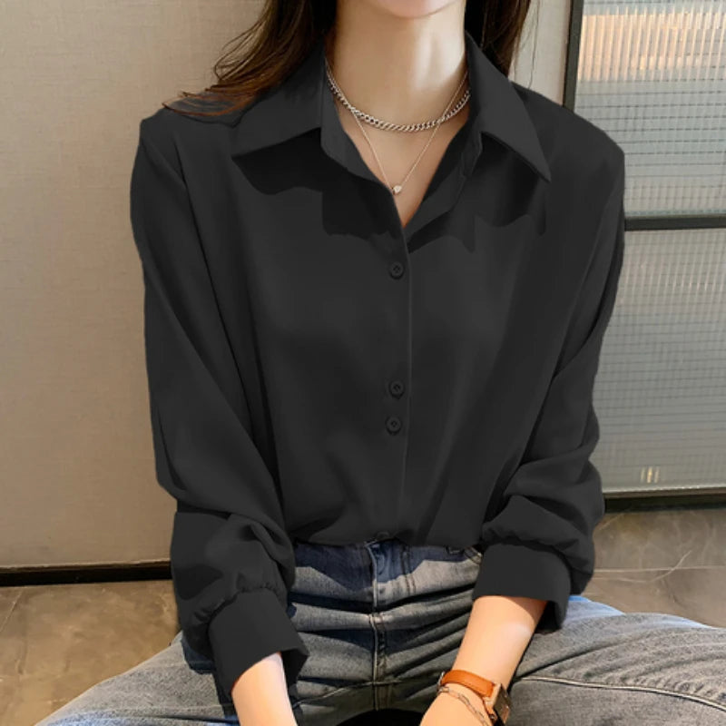 Spring Autumn Casual Chiffon Shirt Women Office Lady Shirts Fashion