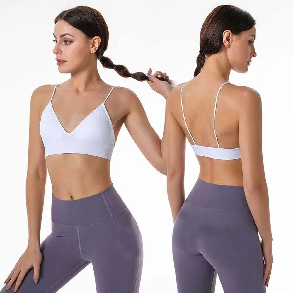 Breathable Boneless Triangle Cup Seamless Sports Bra Deep V  Bralettes