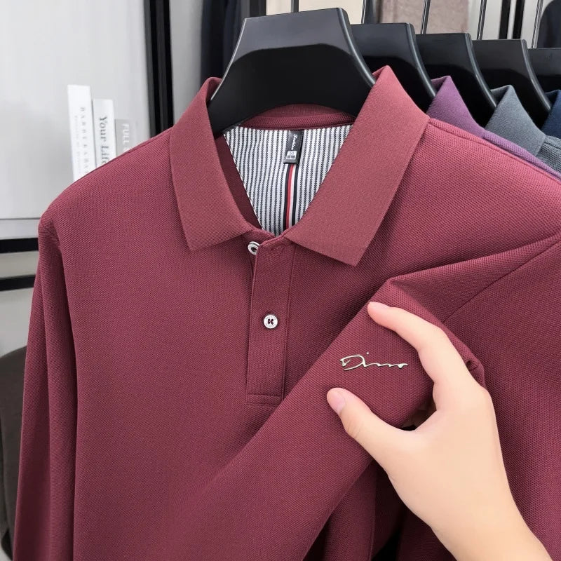 100% pure cotton high-end brand men's long sleeve polo shirt autumn