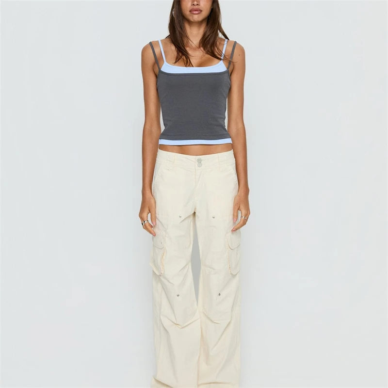 Women's Slim Fit Camisoles Spaghetti Strap Stylish Double Layer Cotton