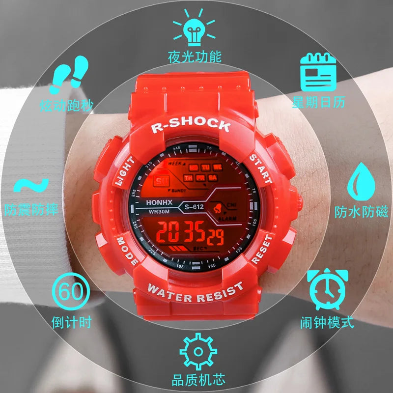 Men's Digital Electronic Watch Sports Glow 55mm Large Dial Watch
